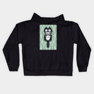 creepy cat clock Kids Hoodie